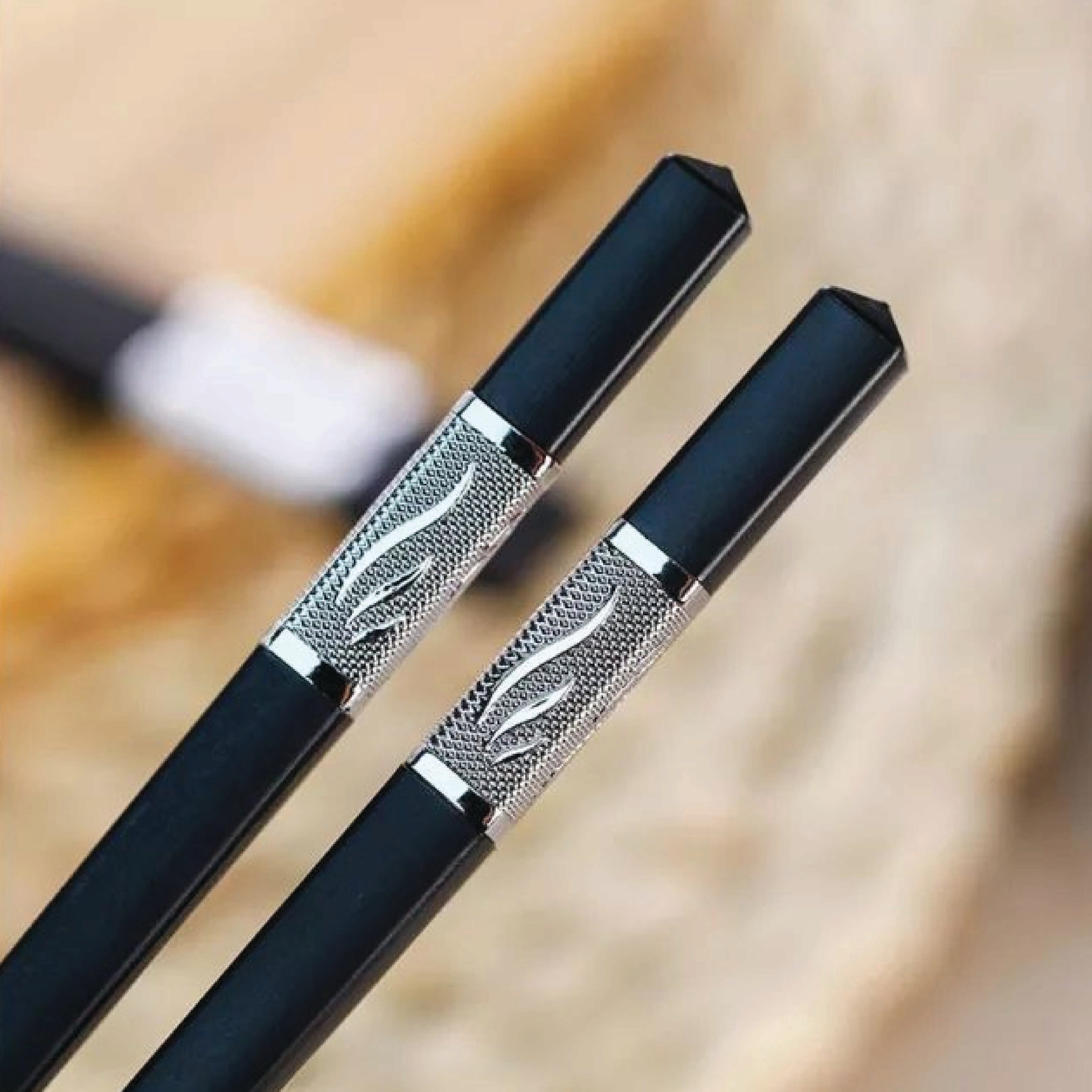 Black Silver and Black Gold 1 Pair Reusable Fiber chopsticks